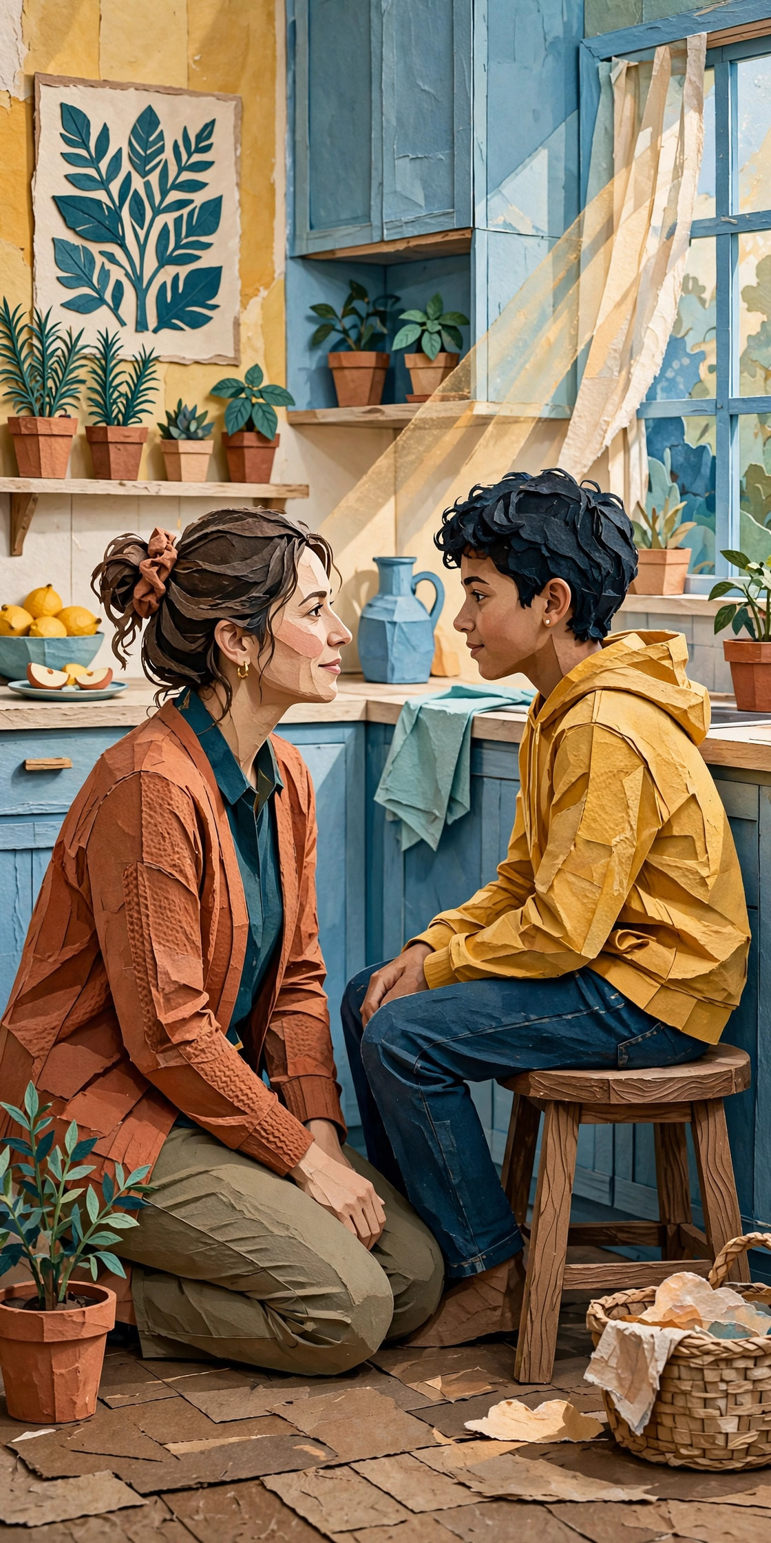 Illustration of a parent connecting calmly with a teenager