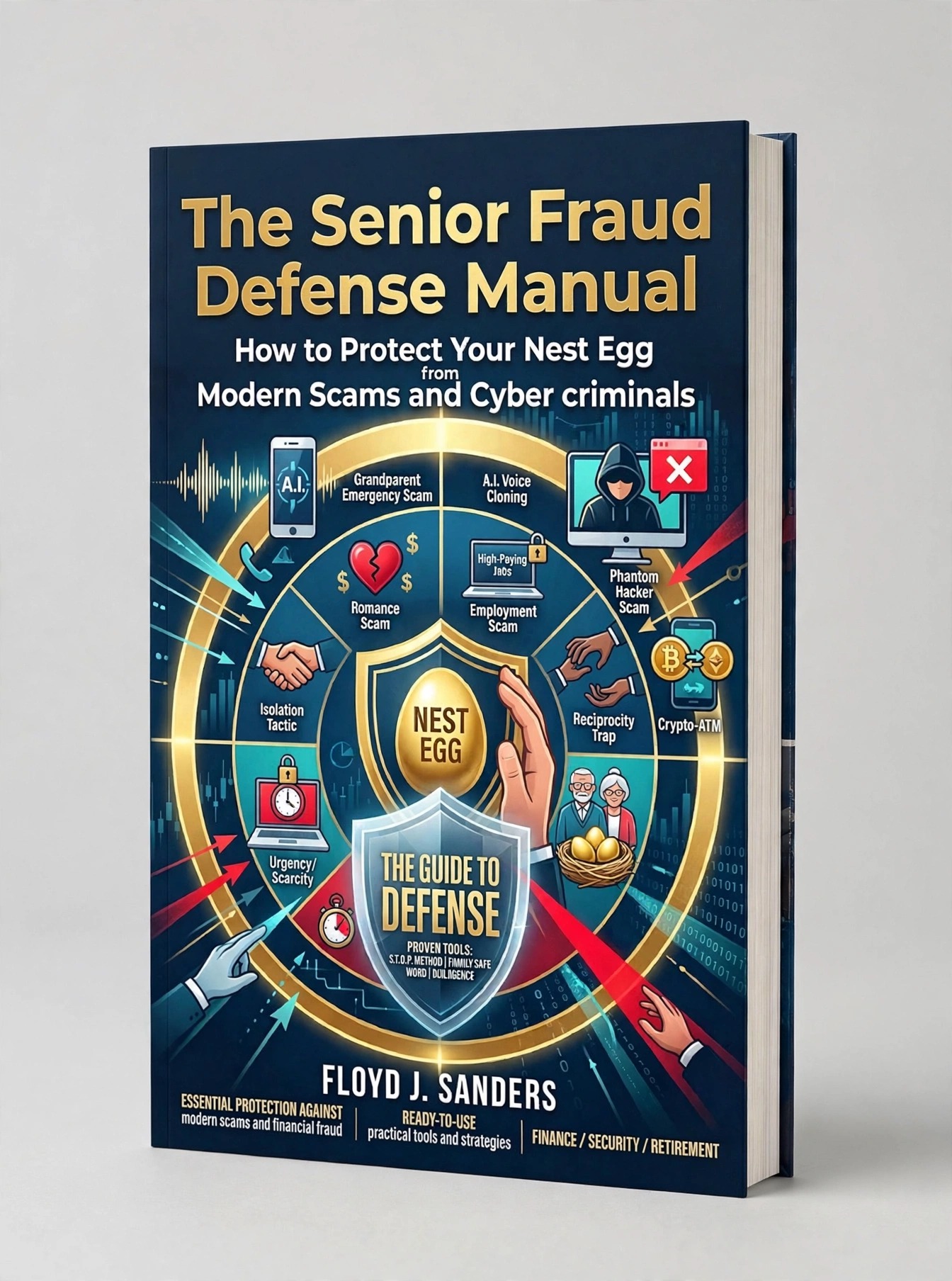 3D paperback mockup of The Senior Fraud Defense Manual by Floyd J. Sanders